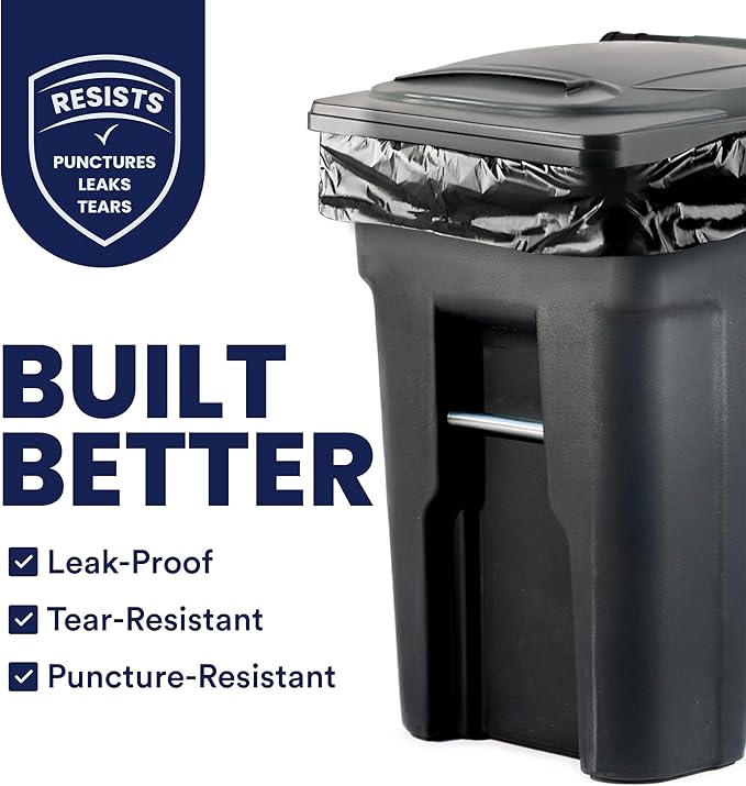 Plasticplace 64-65 Gallon Black Trash Bags, Heavy Duty Toter Can Liners - Image 2