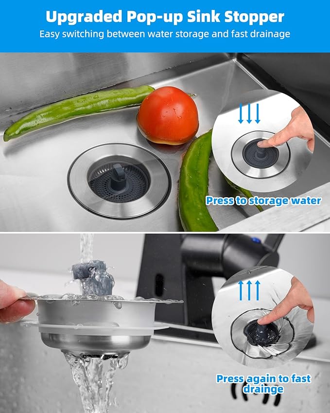 Hibbent 2 Pack 3 in 1 Kitchen Sink Drain Strainer and Stopper Combo, Stainless - Image 3