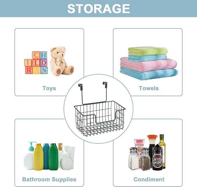 Wire Hanging Storage Basket 2 Packs, Wall Mounted Kitchen Bathroom Storage - Image 2