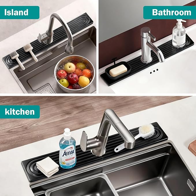 PEKER Teak Wood Faucet Mat for Kitchen Sink 23.6" – Natural Teak Sink Splash - Image 3