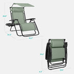 Best Choice Products 30” Wide Folding Zero Gravity Outdoor Recliner Patio Lounge Chair w/Adjustable Canopy Shade, Headrest, Side Accessory Tray - Sage Green - Image 2