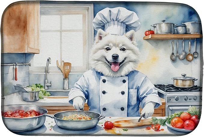 Caroline's Treasures DAC6187DDM American Eskimo The Chef Dish Drying Mat by CarolinesTreasures