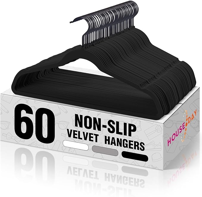 HOUSE DAY Black Velvet Hangers 60 Pack, Non Slip Felt Hanger, Slim Velvet by HOUSEDAY