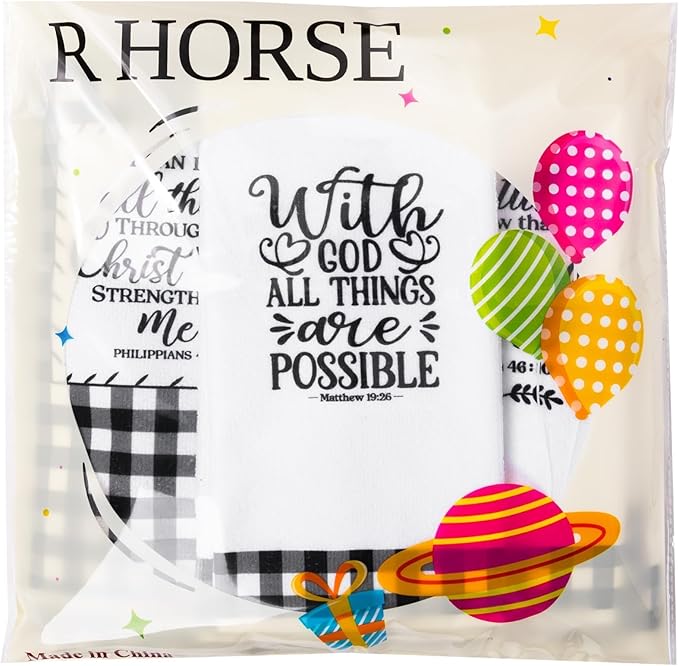 R HORSE 5Pcs Religious Christian Kitchen Dish Towel Black and White Check - Image 7