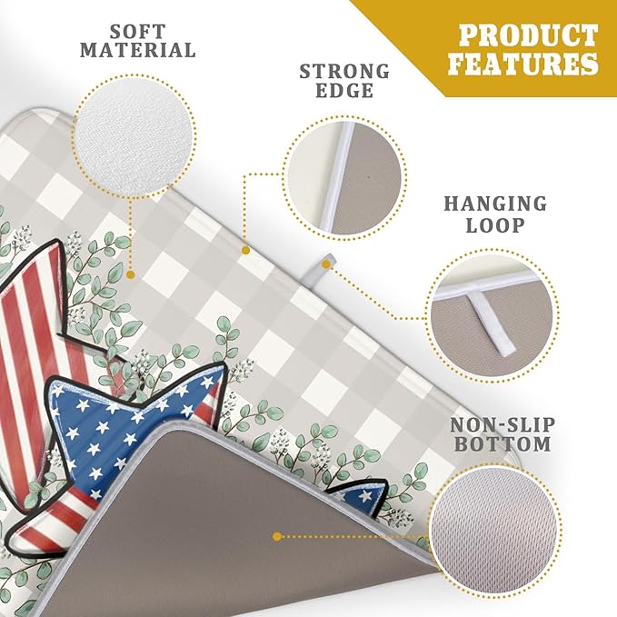 Patriotic Dish Drying Mat for Kitchen Counter Cute Stars 4th of July Holiday - Image 4