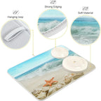 Summer Beach Dish Drying Mat 18 x 24 Inch Sea Wave Shells Starfish Drying Mat - Image 2