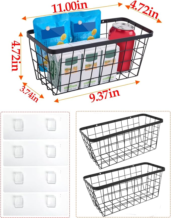 2 Pack Hanging Wall Basket Organizer Over the Cabinet Door Wire Baskets - Image 2