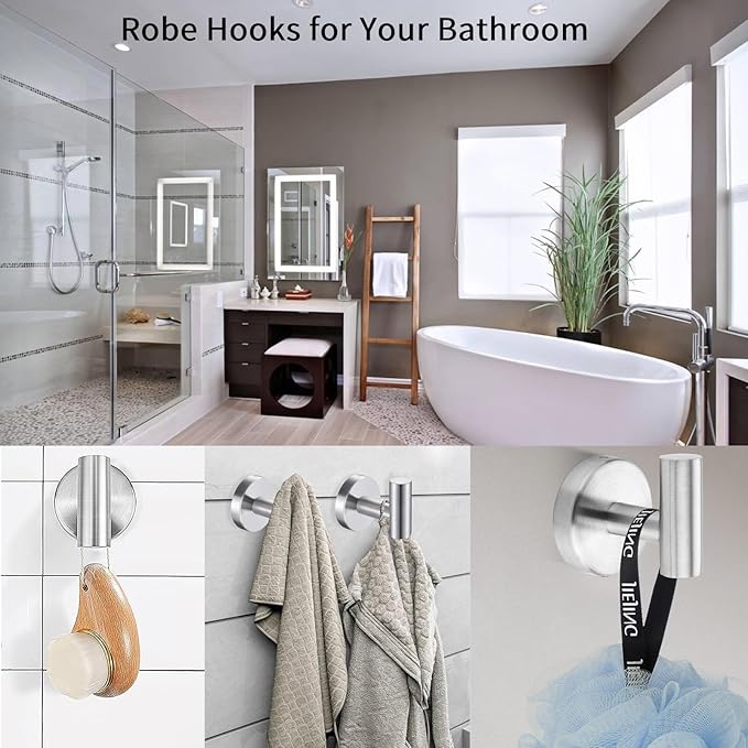 Kruodop Towel Hooks for Bathroom, 4 Packs Wall Mount Towel Holder, Stainless - Image 6