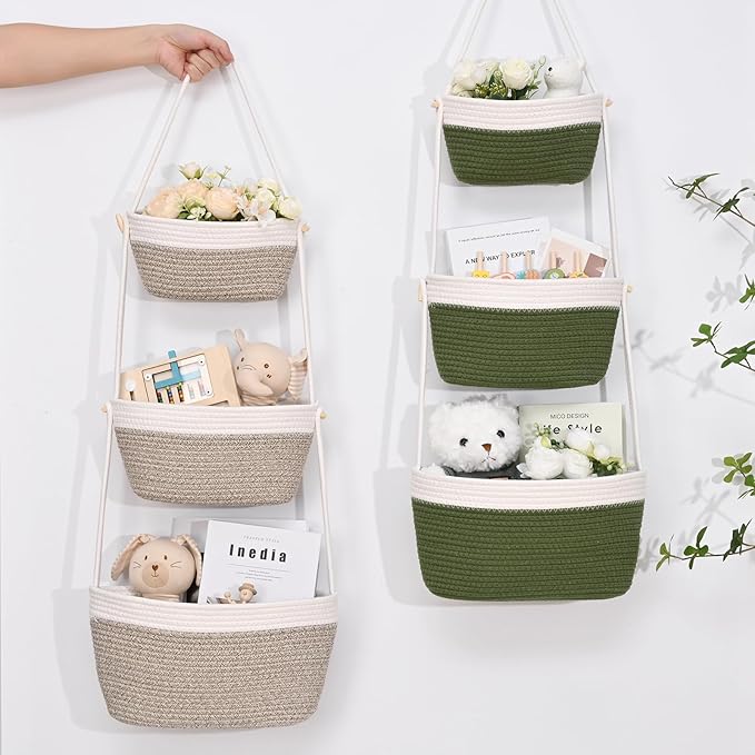Hanging Storage Baskets, Over the Door Basket, Cotton Wall Baskets Storage - Image 4