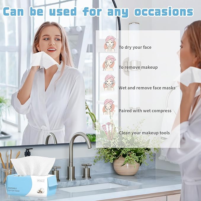 100 Count Disposable Face Towel, Biodegradable Facial Dry Wipes, Super Soft & - Image 3