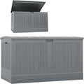 Suncast 200-gal. All-Weather Patio Deck Box, Made in the USA, with Pad-Lockable Lid, Extra-Large Outdoor Storage Unit for Patio Furniture and Grill Tools, Dove Gray Color by Suncast