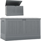 Suncast 200-gal. All-Weather Patio Deck Box, Made in the USA, with Pad-Lockable Lid, Extra-Large Outdoor Storage Unit for Patio Furniture and Grill Tools, Dove Gray Color by Suncast