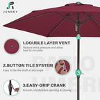 JEAREY 7.5FT Patio Umbrella Market Table Umbrella with 6 Sturdy Ribs, Push Button Tilt/Crank Outdoor Umbrella for Garden, Deck, Backyard, Pool and Beach,Burgundy - Image 2