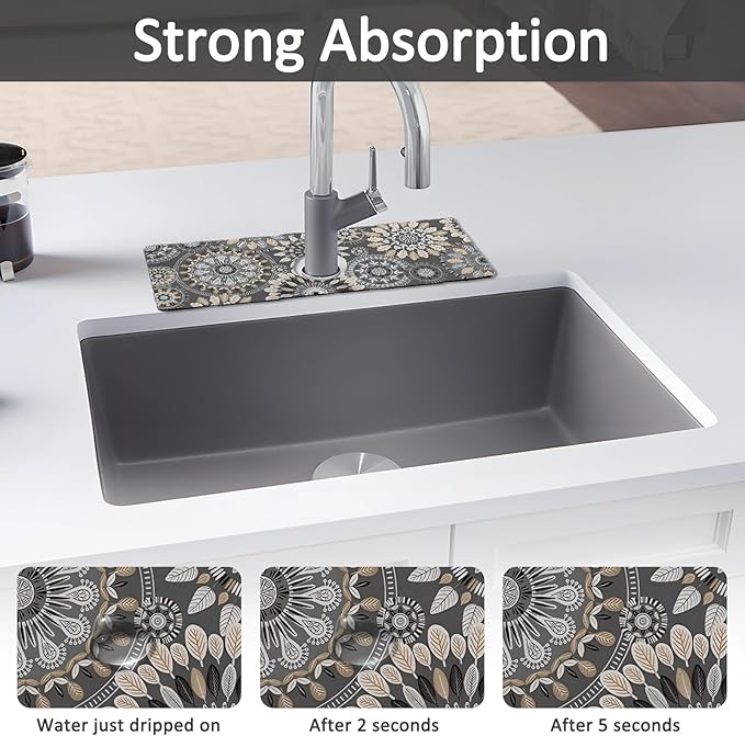 2PCS 15" X 5.5" Kitchen Sink Splash Guard Faucet Mat Mandala Super Absorbent - Image 3