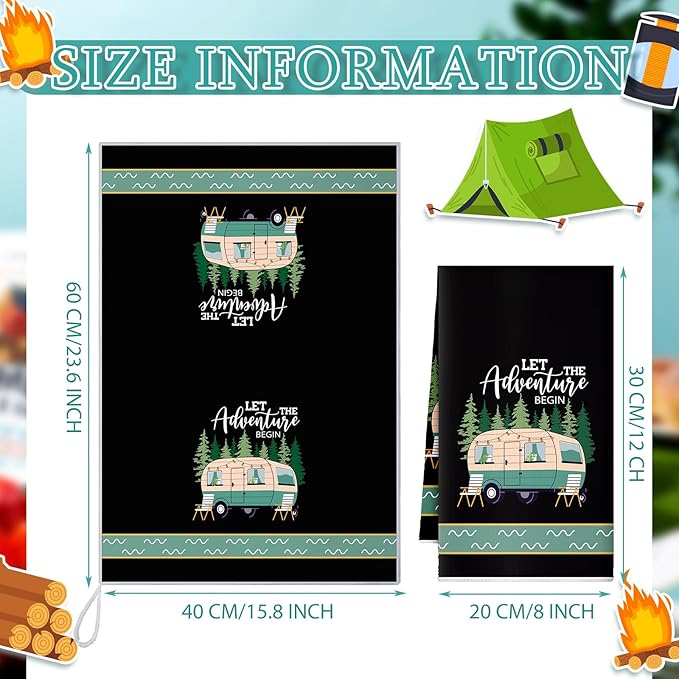 Boyiee 6 Pcs Camping Kitchen Towels Black Absorbent Dish Towels Bonfire Tent - Image 3