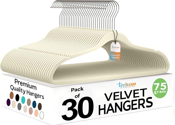 Premium Velvet Hangers 30 Pack Ultra Thin Non Slip Adult Felt Space Saving Suit by TECHZOO