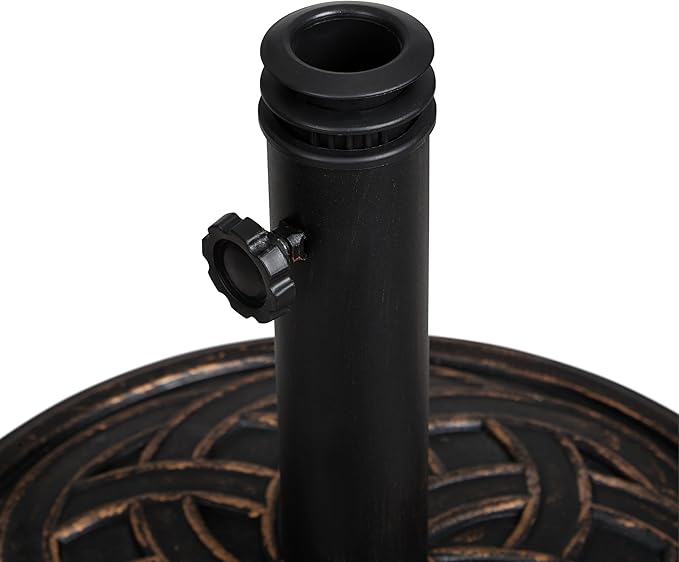 Backyard Expressions 26.5 lb Round Heavy Duty Patio Umbrella Base – Weather Resistant Calcium Carbonate Resin with Bronze Weave Design – Fits 1.5" to 2" Poles, Easy Assembly, UV & Fade Resistant - Image 4