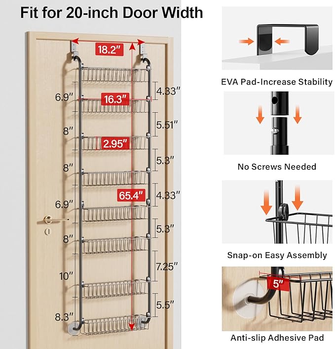 Delamu Over The Door Pantry Organizer, 8-Tier Pantry Door Organizers and Storage - Image 2