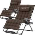 UDPATIO Oversized Zero Gravity Chair Set of 2, 33In XXL Patio Reclining Chair with Cushion, Outdoor Folding Recliner with Pillows|Cup Holder|Foot Rest|Padded Headrest, Brown Grey, Support 500LB by UDPATIO