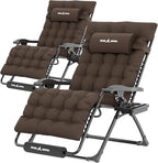 UDPATIO Oversized Zero Gravity Chair Set of 2, 33In XXL Patio Reclining Chair with Cushion, Outdoor Folding Recliner with Pillows|Cup Holder|Foot Rest|Padded Headrest, Brown Grey, Support 500LB by UDPATIO