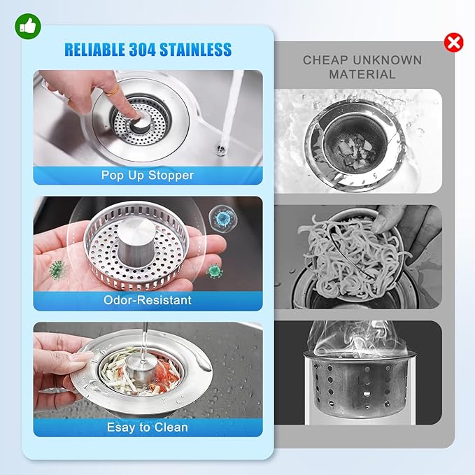 3 in 1 Kitchen Sink Drain Strainer, Universal Pop Up Stopper - Image 5