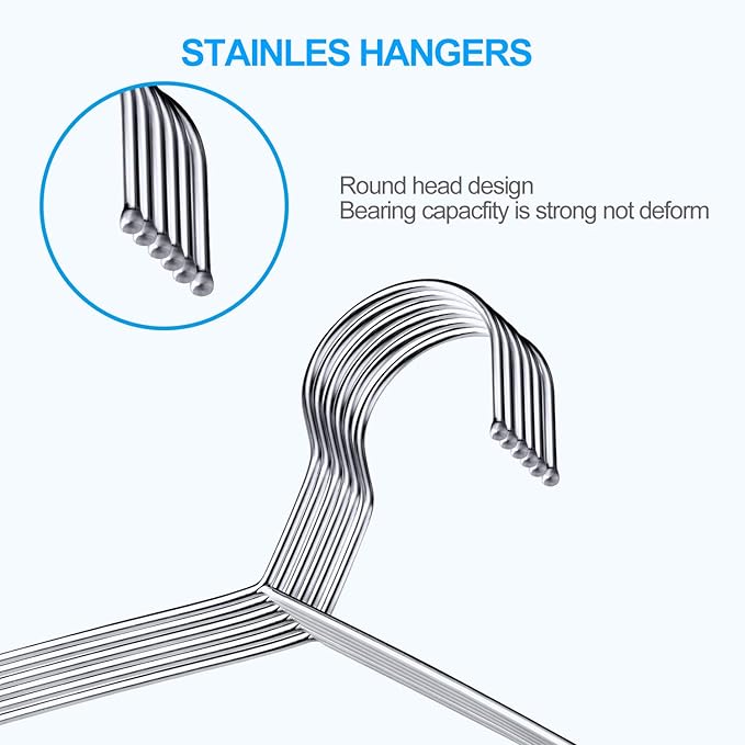 TIMMY Clothes Hangers 50 Pack Heavy Duty Stainless Steel Metal Hangers-16.5 - Image 2