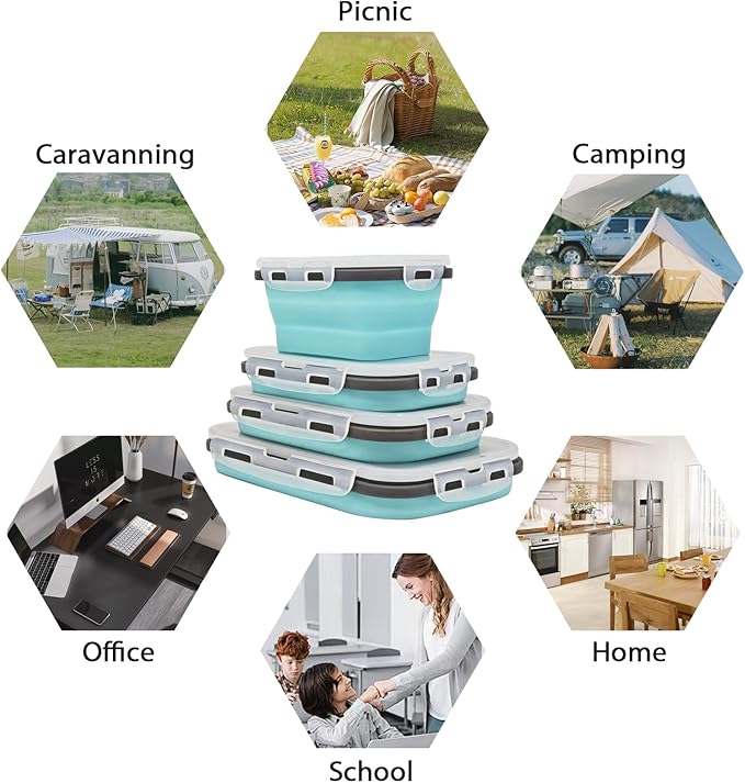 8 Collapsible Food Storage Containers, Silicone Collapsible Food Storage - Image 2