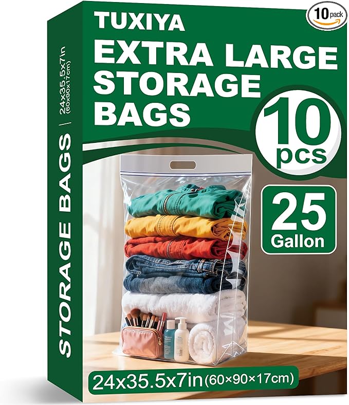 10 PACK 25 Gallon Extra Large Storage Bags, 35.5"x 24"x 7" Resealable Clear by Unknown