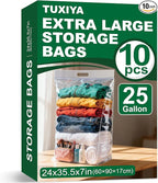 10 PACK 25 Gallon Extra Large Storage Bags, 35.5"x 24"x 7" Resealable Clear by Unknown