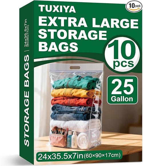 10 PACK 25 Gallon Extra Large Storage Bags, 35.5"x 24"x 7" Resealable Clear by Unknown