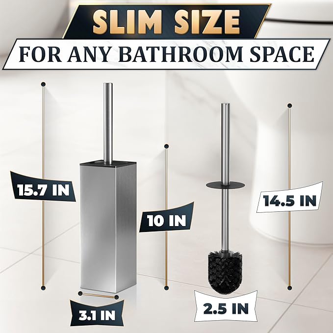 Silver Toilet Brush and Holder Set Stainless Steel – Square Design Toilet Bowl - Image 2