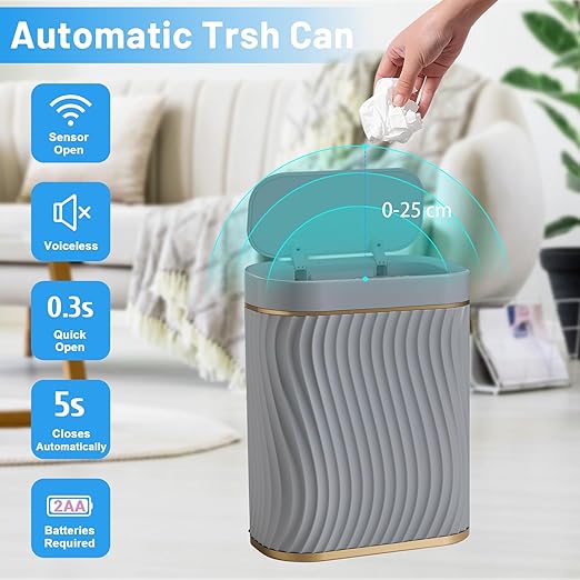 Bathroom Small Trash Can with Automatic Touchless Lid, 2.6 Gallon Smart Garbage - Image 2
