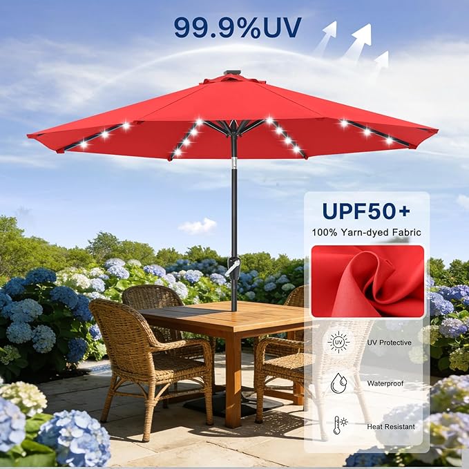ABCCANOPY Durable Solar Led Patio Umbrellas with 32LED Lights 9FT (Red) - Image 5