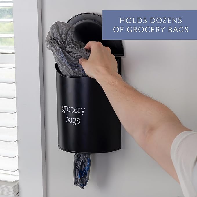 AuldHome Design Enamelware Grocery Bag Holder; Wall-Mounted Modern Farmhouse - Image 5