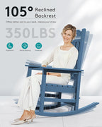 SERWALL Oversized Rocking Chair Outdoor, HDPE Outdoor Rocking Chair, Blue - Image 4