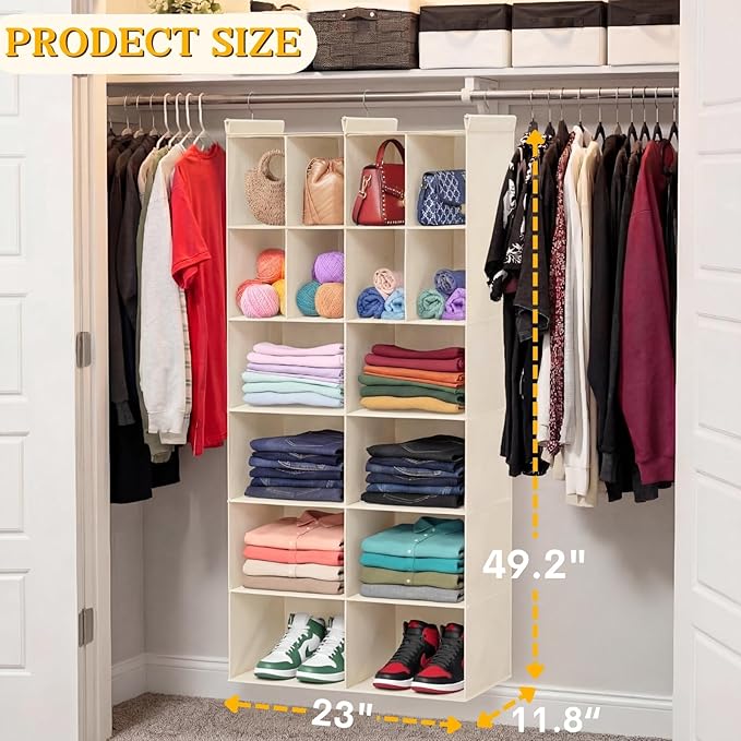Ofiray-home 6 Tier Hanging Closet Organizer, 16 Compartments Sweater Organizer - Image 3