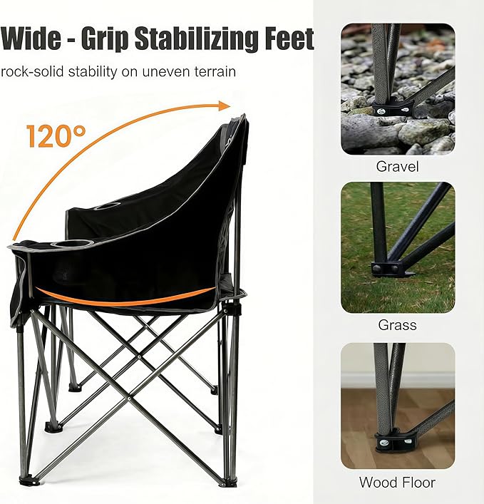 EMERIT Oversized Fully Padded Camping Chair, Heavy Duty 650LB Folding Camping Loveseat, Quad Fold Double Camping Couch with Cup Holders & Carry Bag for Outdoor, Lawn, Sports Events | HIgh Back, Rip resistance, Extra Wide Design, Cross-bracing Hubs, Eas... - Image 4