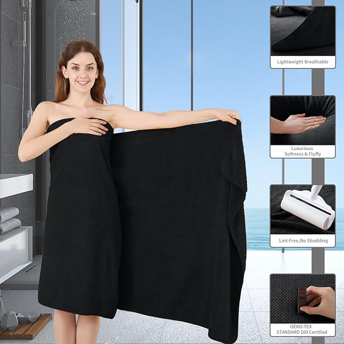 Black Hand Towels Set 2 Pack-16“x31”, Ultra Soft Microfibers Bathroom Towel Set - Image 4