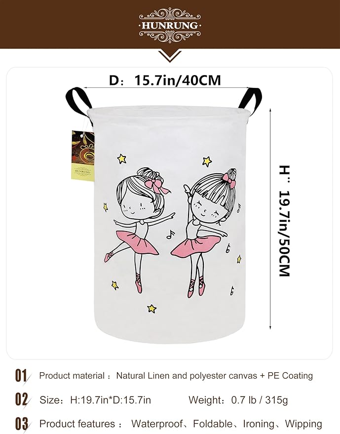HUNRUNG Laundry Hamper, Large Canvas Fabric Lightweight Storage Basket Toy - Image 2