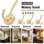 Gold Wall Hooks, 5 Pack Coat Robe Hook Heavy Duty Metal Double Bath Hook Wall - Image 2