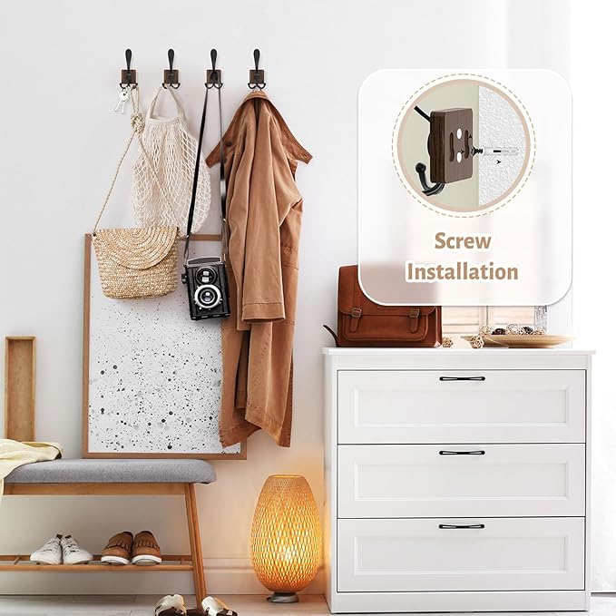 VIS'V Coat Hooks Wall Mount, Wooden Coat Hanger Hooks - Image 3