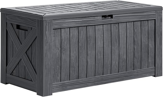 Greesum 120 Gallon Deck Box, Resin Outdoor Storage Container for Patio Furniture, Garden Tools, Pool Accessories, Weatherproof, Lockable, Gray by BuynowfromGreesum