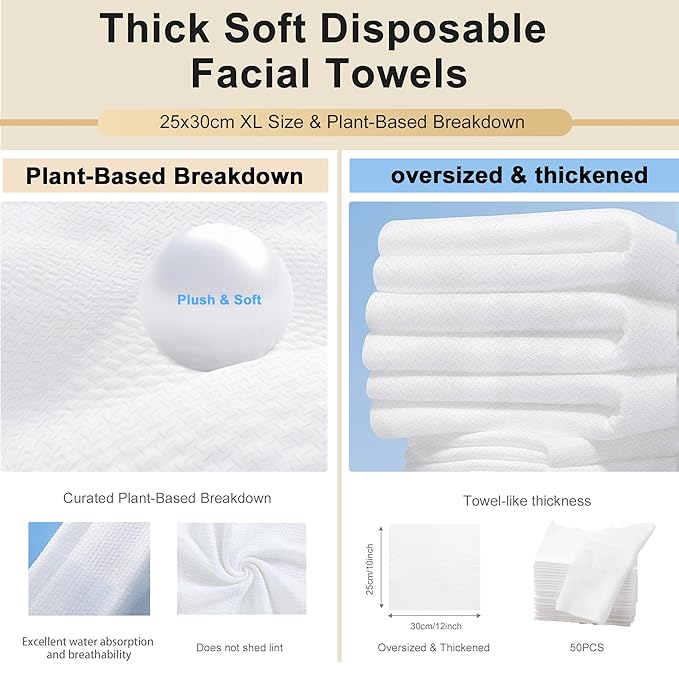 Face Towels, XL Facial Dry Towels 10x12 Inch, Biodegradable Disposable Face - Image 2