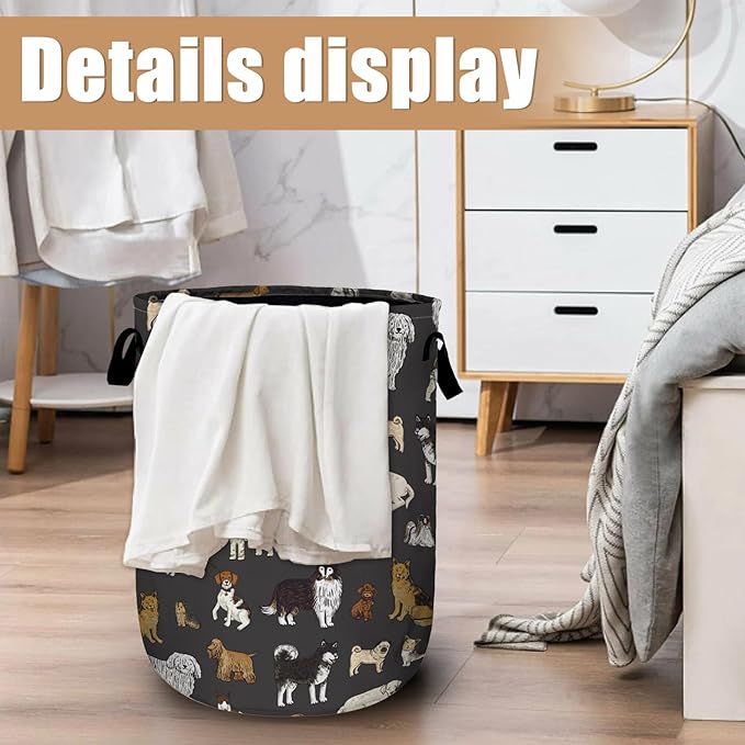Cute Dogs Laundry Basket, Foldable Dog Lover Laundry Hamper Tote Bag Dirty - Image 6