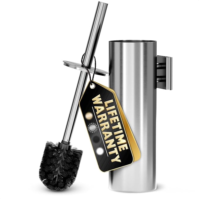 Silver Modern Toilet Brush and Holder Set by Novsix