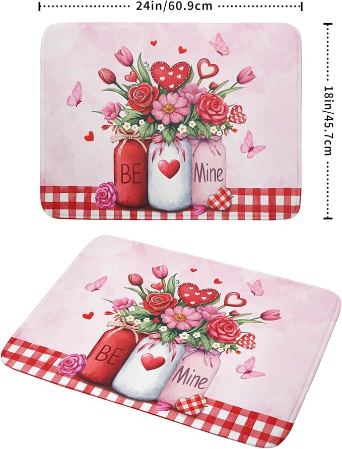 Rose Vase Dish Drying Mat 18x24 inch Romantic Floral Washable Absorbent Dish - Image 2