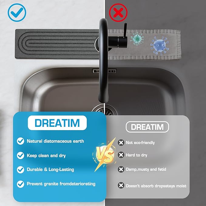 Faucet Mat for Kitchen Sink, Diatomite Quick Drying Tray, Long 23.6'' Kitchen - Image 6