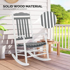 VINGLI Wooden Rocking Chair, Outdoor Chair with 450 lbs Support, Relaxing Rocker with Solid Wood High Back Seat Reclining Seat for Deck, Garden, Backyard, Porch (White & Grey, 2PCS) - Image 5