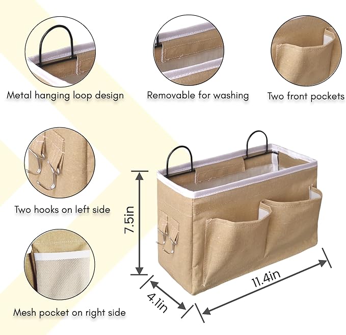 2pcs Middle Wall Hanging Organizer Bag, Linen Fabric Door Hanging Storage Basket - Image 5
