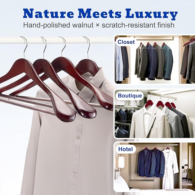 HOUSE DAY Wood Suit Hangers for Men, Wide Shoulder Wooden Hangers - Image 7
